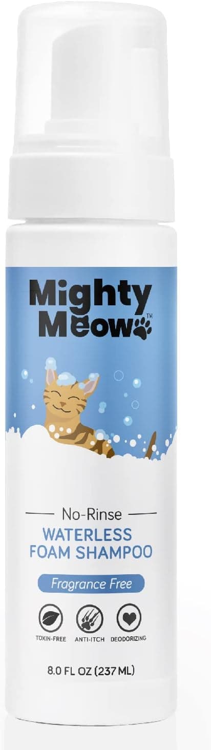 Mighty Meow Waterless Foam Shampoo for Cats, Fragrance-Free